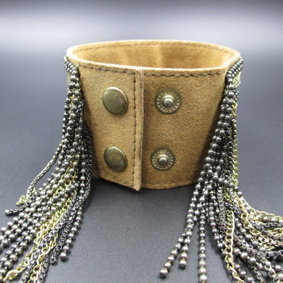 Vintage 8 Inch Stylish Leather & Chains Bracelet - Picture 2 of 6